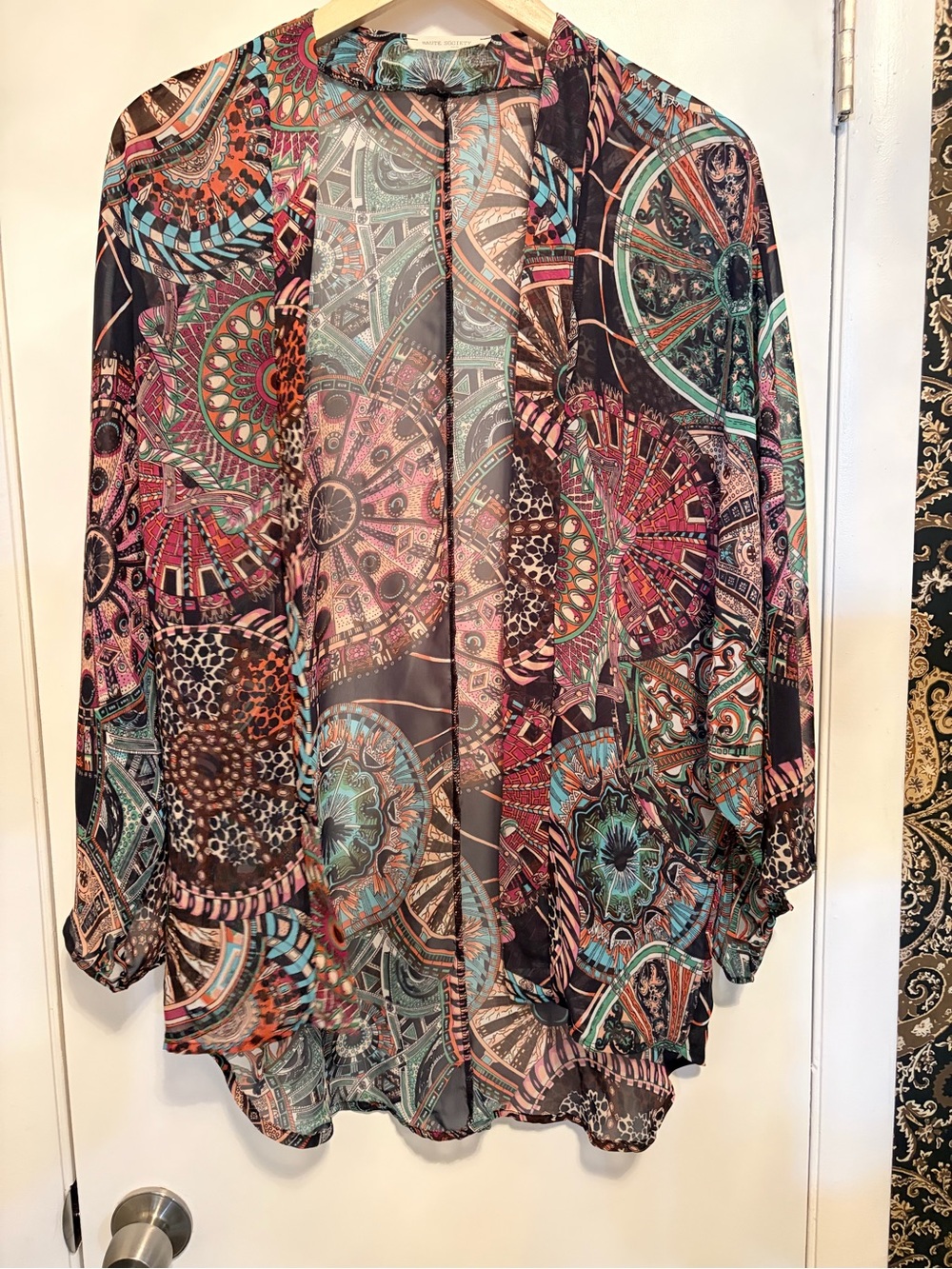 Women's Multicolor Patterned Kimono Jacket - Picture 12 of 12